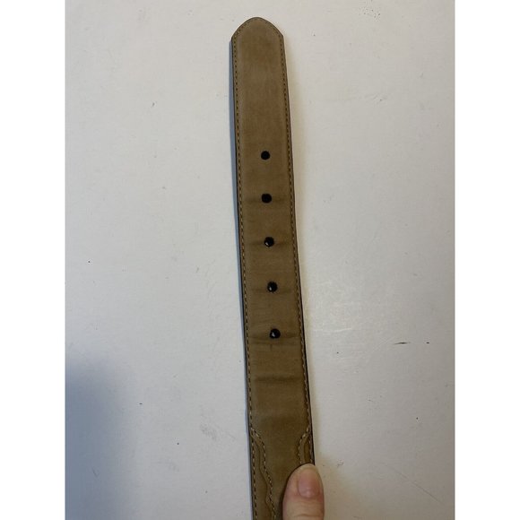 Tan Suede Leather Belt Size 40 Silver-tone Hardware Western Styling Unisex 1.25” - Picture 6 of 6
